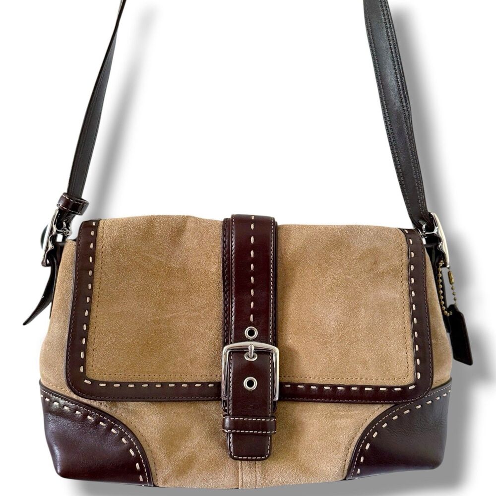 Vintage Y2K Coach Bleecker Hampton Suede Leather Tan Brown Shoulder Bag Purse
